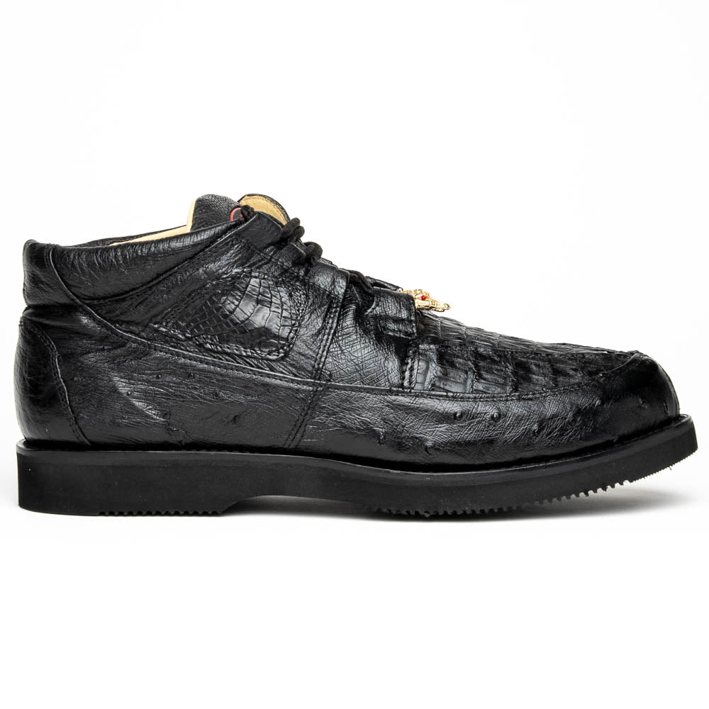 Los Altos Caiman Belly & Ostrich Casual Shoes Black