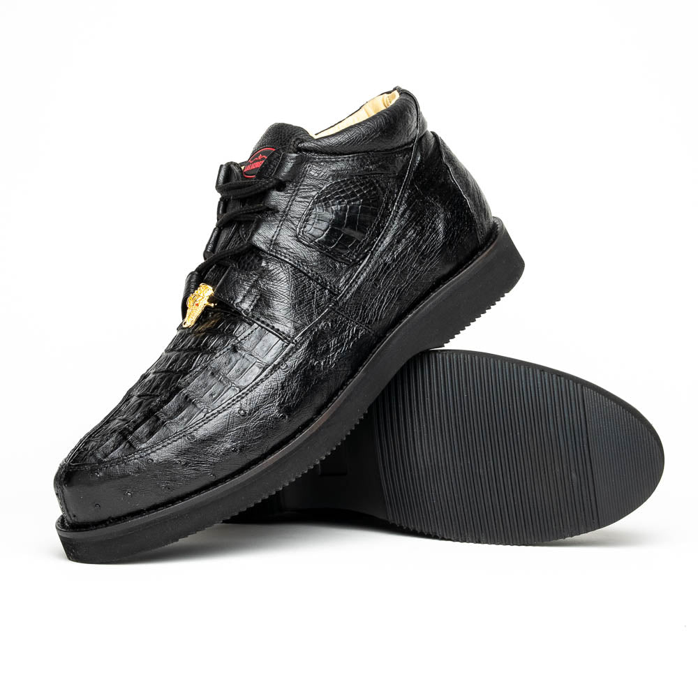 Los Altos Caiman Belly & Ostrich Casual Shoes Black