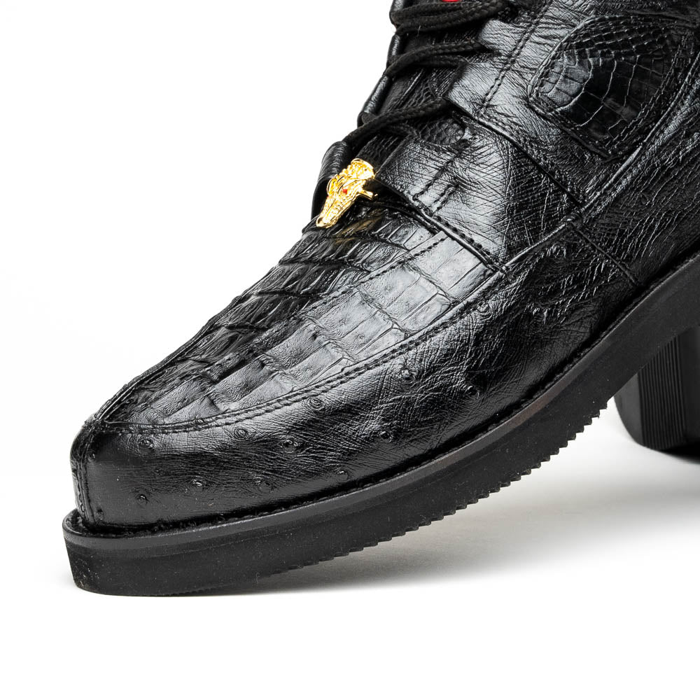 Los Altos Caiman Belly & Ostrich Casual Shoes Black