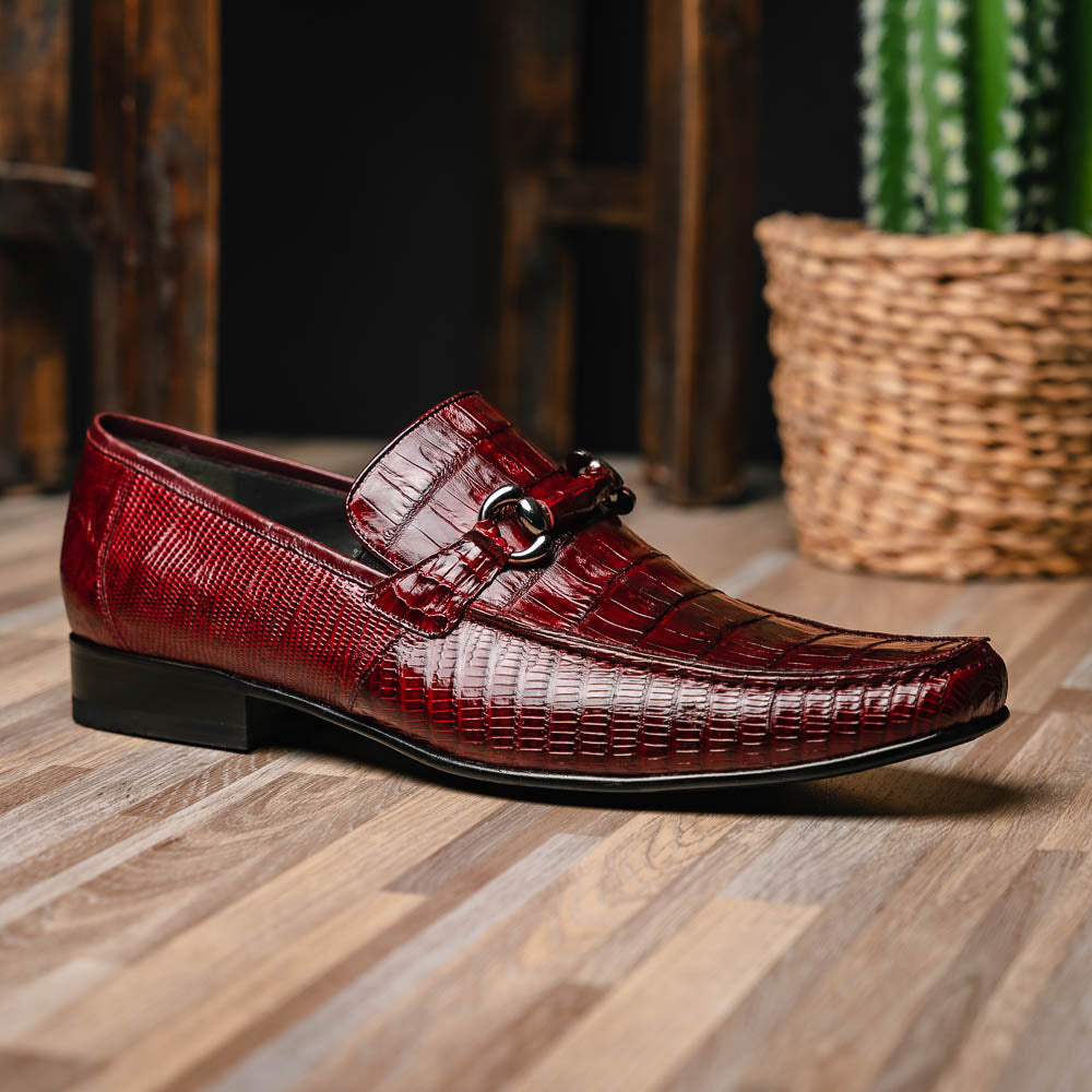 Los Altos Caiman & Lizard Bit Loafers Burgundy