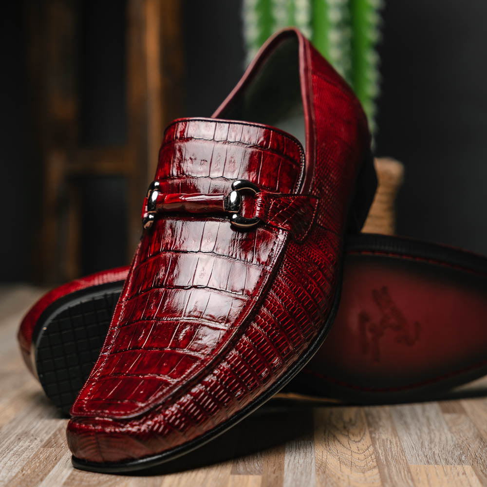Los Altos Caiman & Lizard Bit Loafers Burgundy