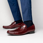 Los Altos Caiman & Lizard Bit Loafers Burgundy