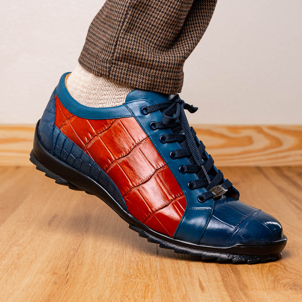 Marco Di Milano Cairo Alligator Sneakers Blue Jean / Honey