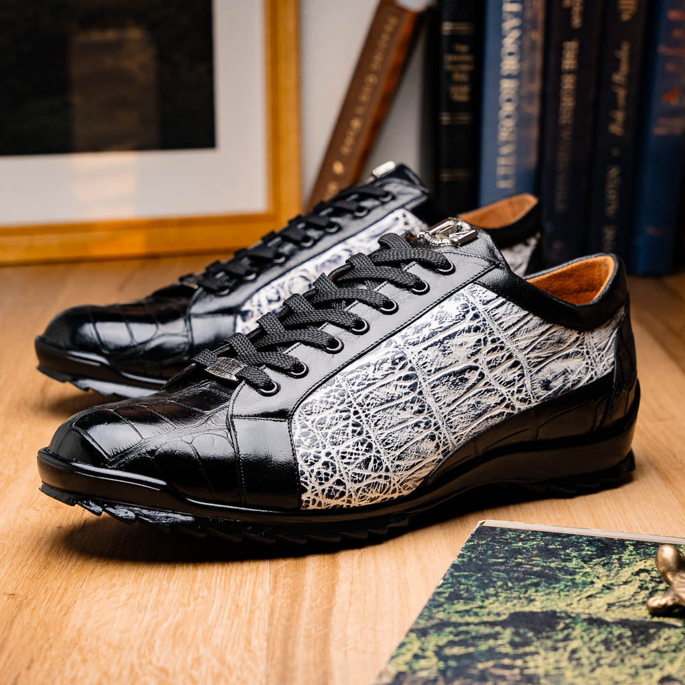 Marco Di Milano Cairo Alligator Sneakers Black / Newspaper