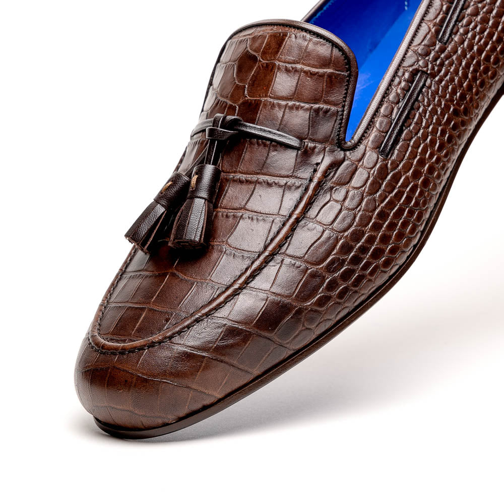 Emanuele Sempre Crocco Tassel Loafers Dark Brown