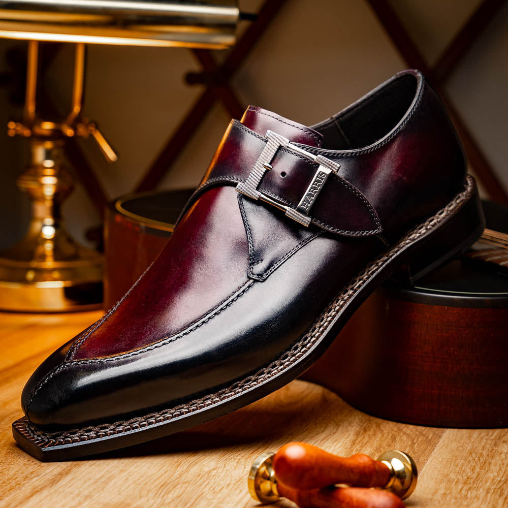 Harris Firenze 1913 Calfskin Leather Single Buckle Shoes Red