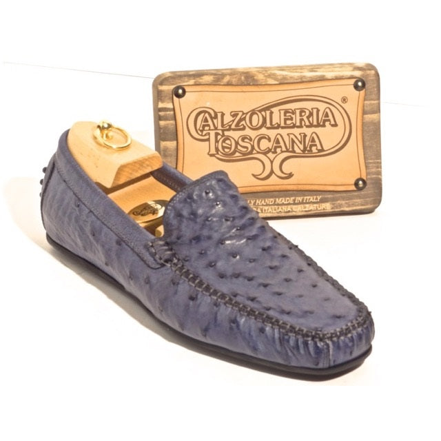 Calzoleria Toscana 2408 Ostrich Quill Driving Shoes Denim