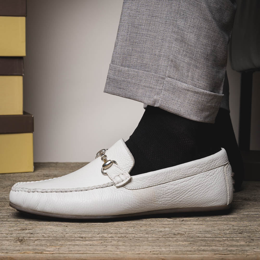 Calzoleria Toscana 2444 Deerskin Bit Loafers White