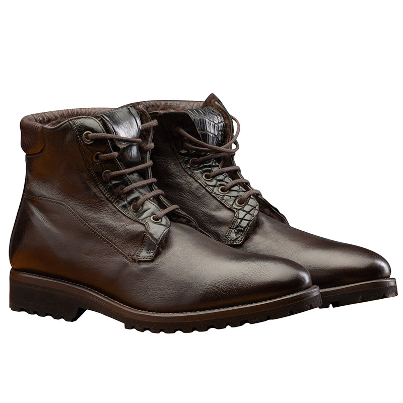 Calzoleria Toscana 3236 Buffalo & Crocodile Shearling Boots Dark Brown