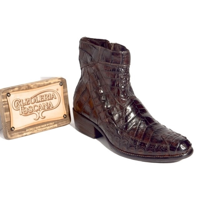 Calzoleria Toscana 4233 Caiman Hornback Side Zipper Boots Brown