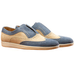 Calzoleria Toscana 4445 Suede Wingtip Slip Ons Blue Jean / Cream