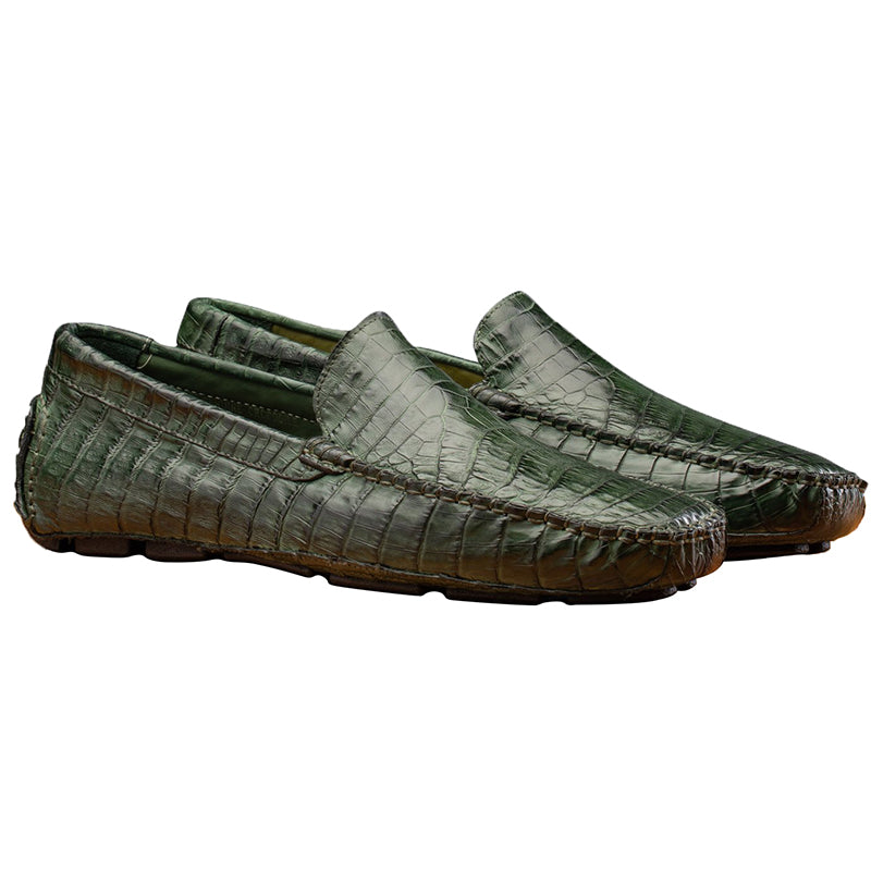 Calzoleria Toscana 4551 Crocodile Driving Shoes Green
