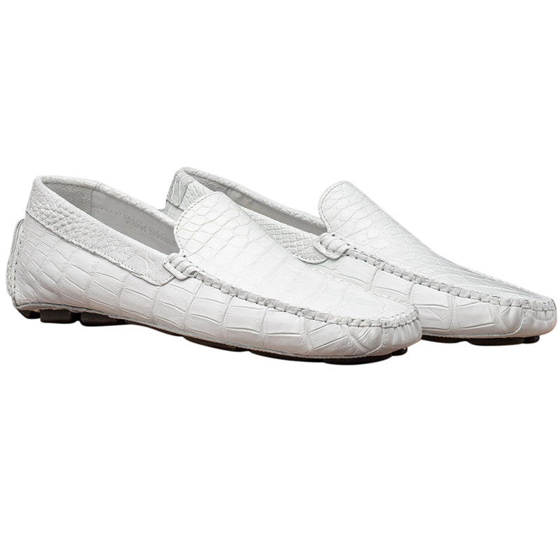 Calzoleria Toscana 4551 Crocodile Driving Shoes White