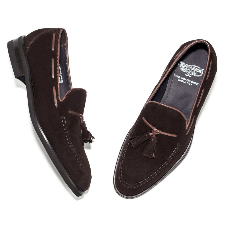 Calzoleria Toscana 7133 Suede Tassel Loafers Dark Brown
