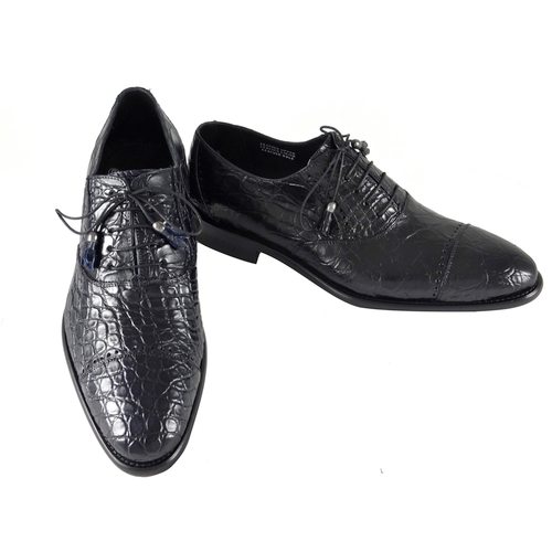 Calzoleria Toscana 7188 Caiman Cap Toe Shoes Black