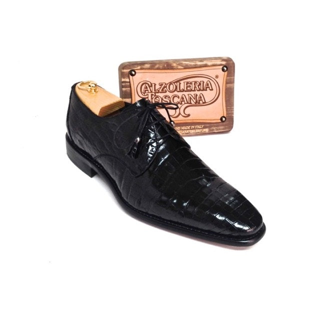 Calzoleria Toscana 7292 Baby Crocodile Derby Shoes Black