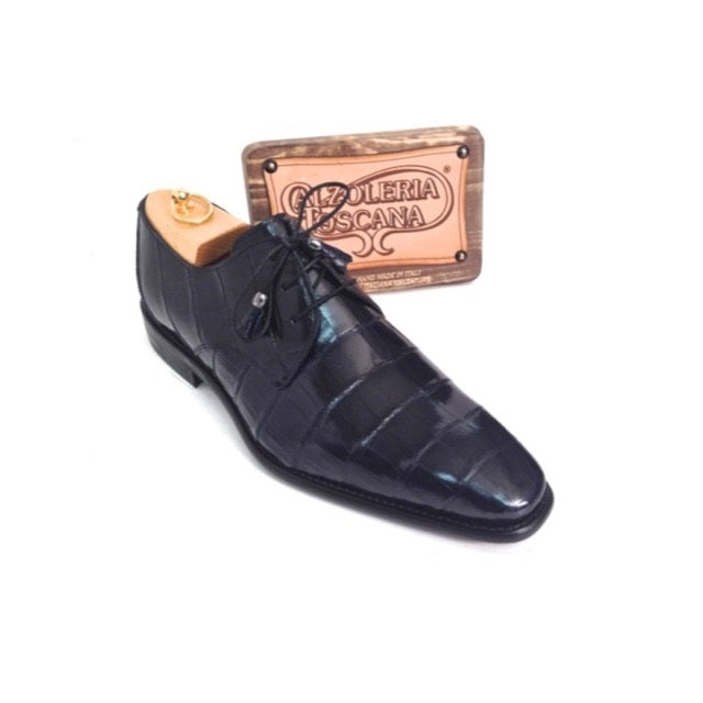 Calzoleria Toscana 7292 Baby Crocodile Derby Shoes Navy