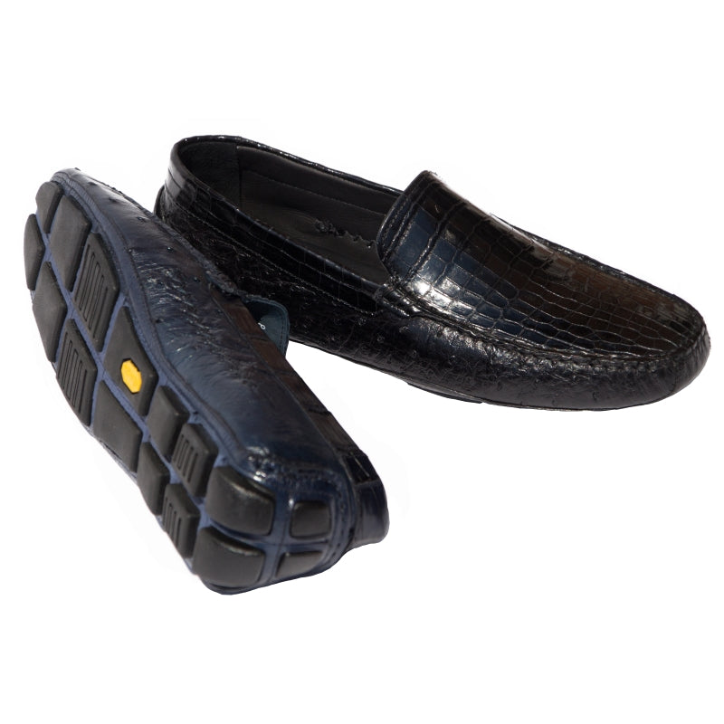 Calzoleria Toscana 8675 Crocodile & Ostrich Driving Shoes Navy