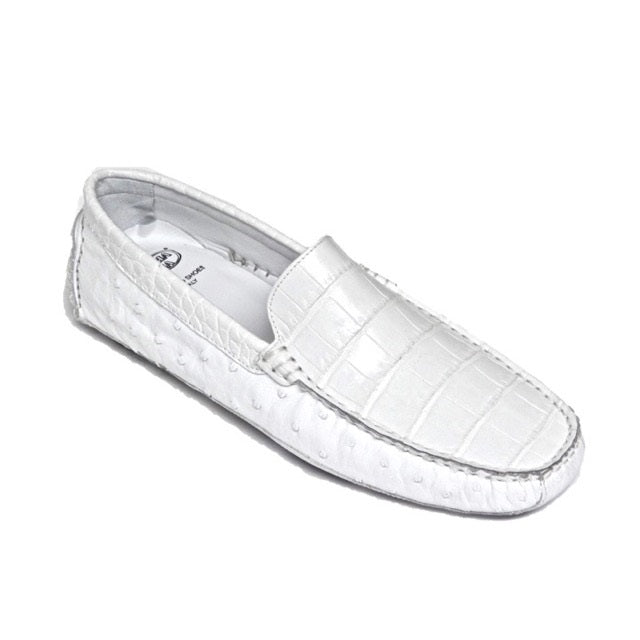 Calzoleria Toscana 8675 Crocodile & Ostrich Driving Shoes White