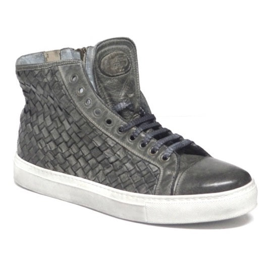 Calzoleria Toscana 9996 Woven Calfskin High Top Sneakers Cloud