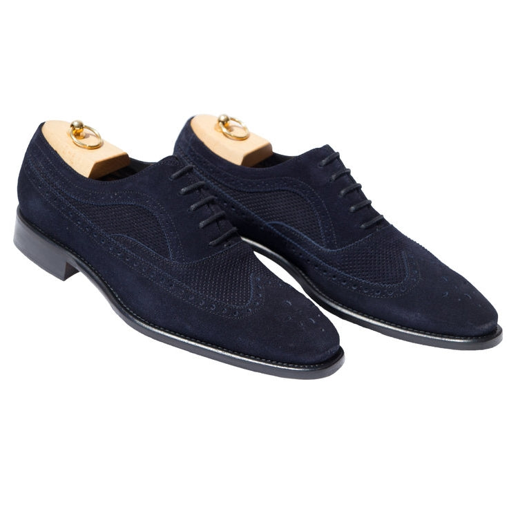 Calzoleria Toscana H165 Suede Wingtip Oxfords Navy Blue