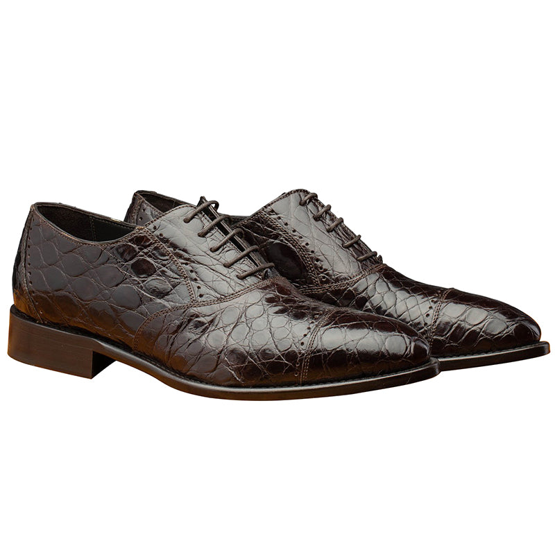 Calzoleria Toscana H779 Crocodile Cap Toe Oxfords Chocolate