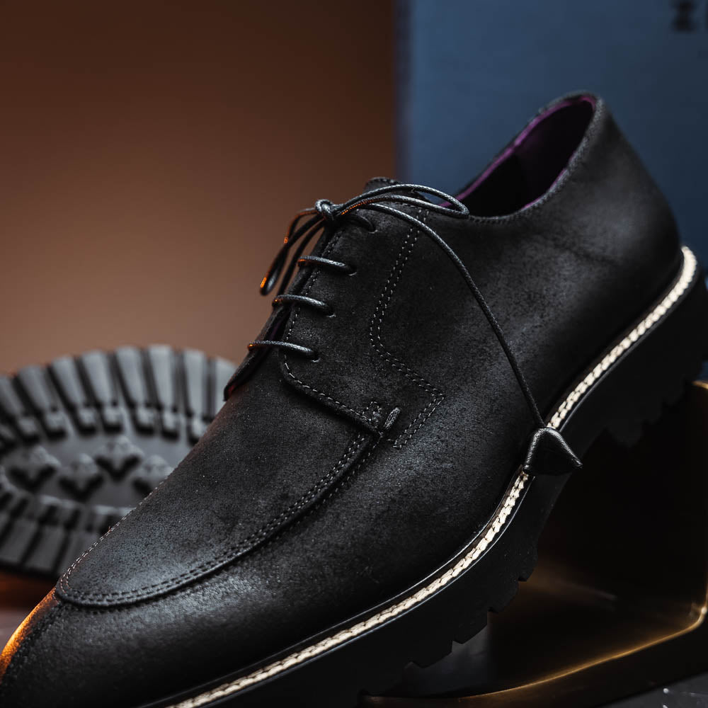 Zelli Campo Suede Goatskin / Wax Lace-up Shoes Black (26-224-BLK)