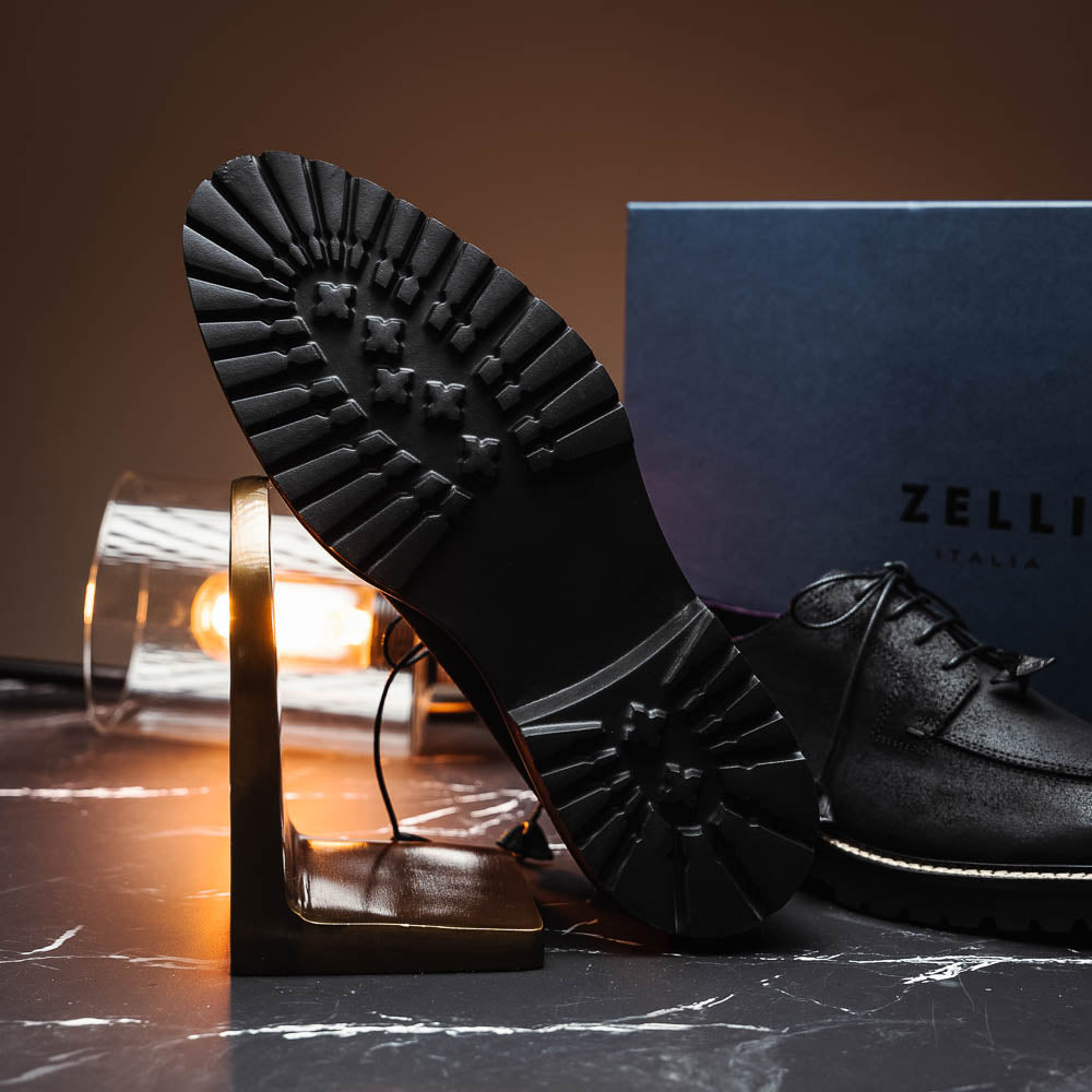 Zelli Campo Suede Goatskin / Wax Lace-up Shoes Black (26-224-BLK)