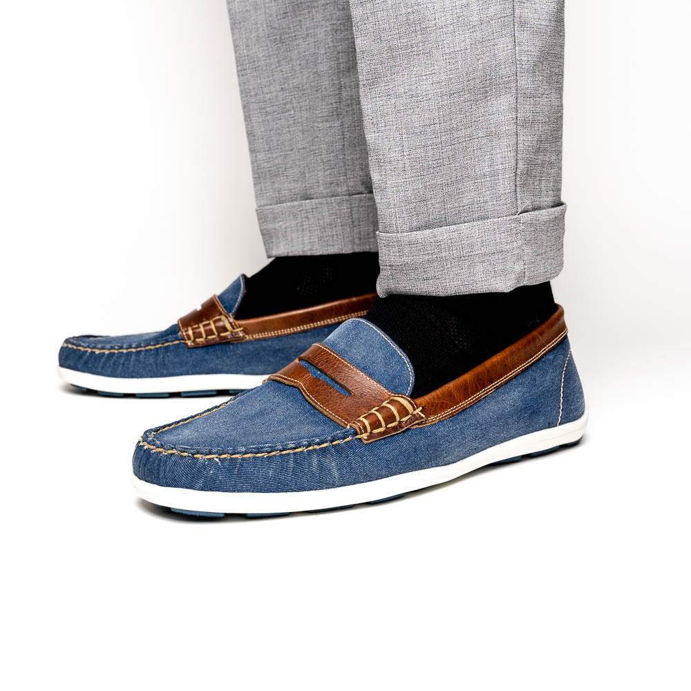 Alan Payne Cannes Penny Loafers Denim/Tan