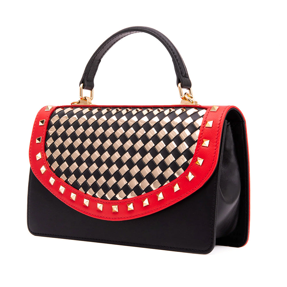 Vinci Leather The Dosso Women's Handwoven Leather Handbag Black & Gold