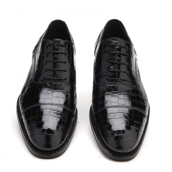 Caporicci 1102 Genuine Alligator Cap Toe Shoes Black
