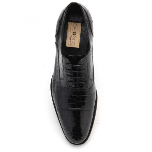 Caporicci 1102 Genuine Alligator Cap Toe Shoes Black