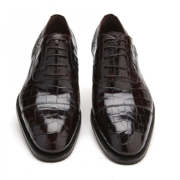 Caporicci 1102 Genuine Alligator Cap Toe Shoes Dark Brown