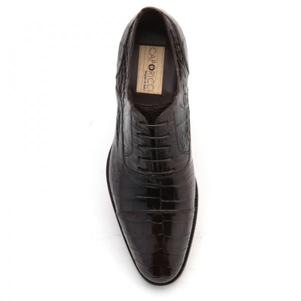 Caporicci 1102 Genuine Alligator Cap Toe Shoes Dark Brown