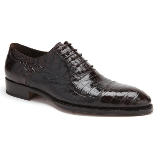 Caporicci 1102 Genuine Alligator Cap Toe Shoes Dark Brown