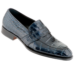 Caporicci 1208 Genuine Alligator Apron Toe Penny Loafers Navy