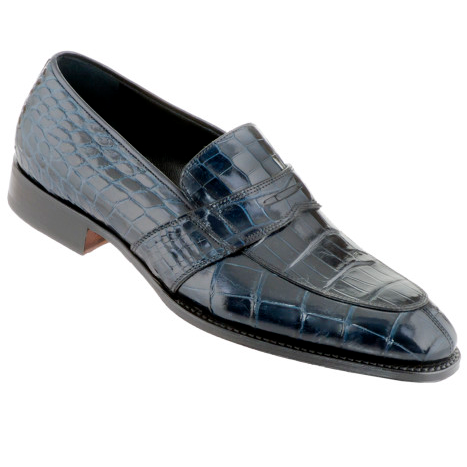 Caporicci 1208 Genuine Alligator Apron Toe Penny Loafers Navy
