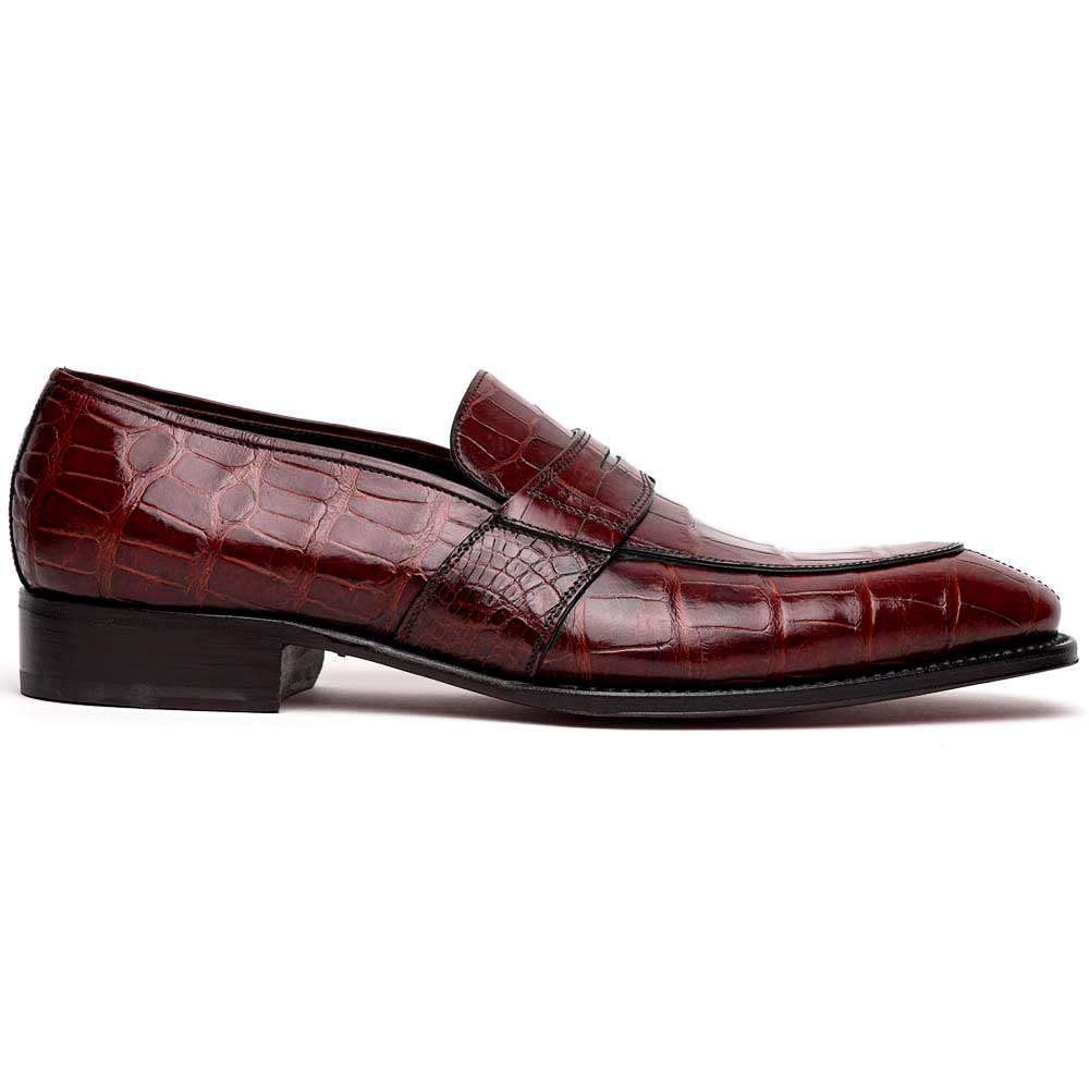 Caporicci 1208 Genuine Alligator Apron Toe Penny Loafers Gold