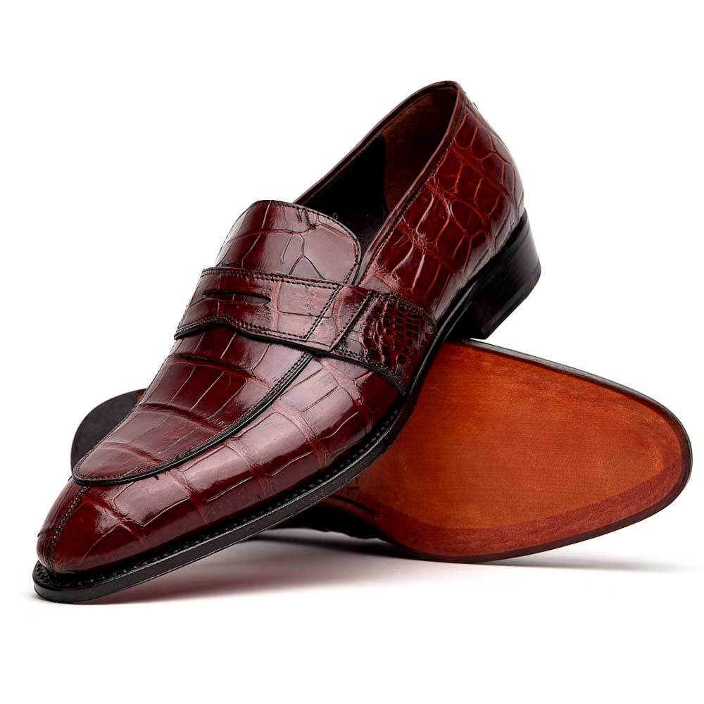 Caporicci 1208 Genuine Alligator Apron Toe Penny Loafers Sport Rust