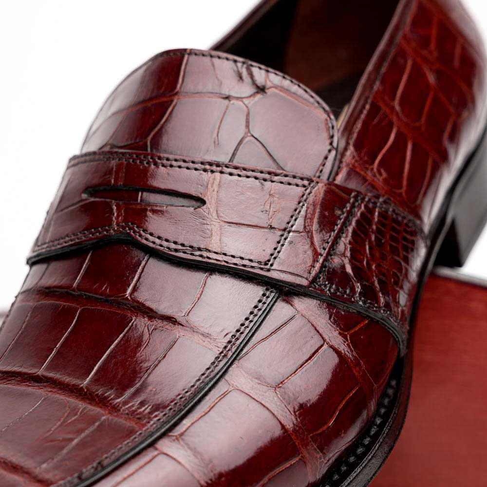 Caporicci 1208 Genuine Alligator Apron Toe Penny Loafers Sport Rust