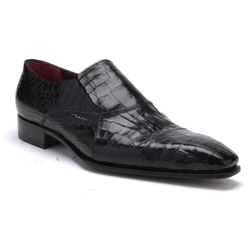 Caporicci 202 Alligator Cap Toe Loafers Black