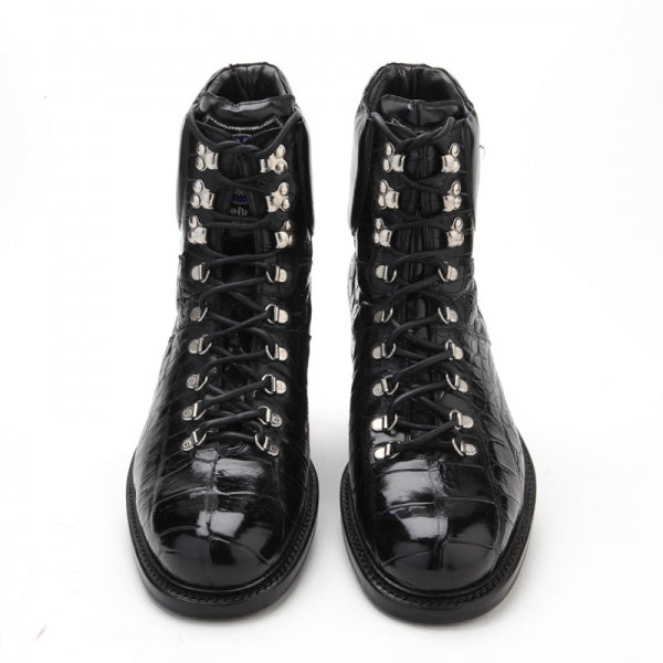 Caporicci 570 Genuine Alligator Lace Up Boots Black