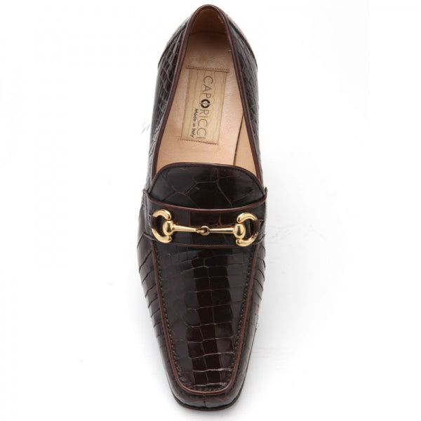 Caporicci 9872 Alligator Bit Loafers Brown Size 8.5