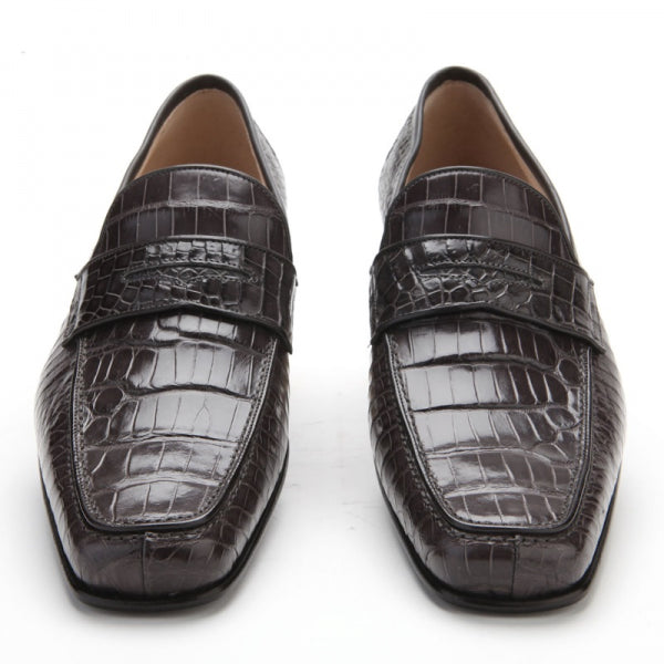 Caporicci 9961 Alligator Penny Loafers Dark Gray