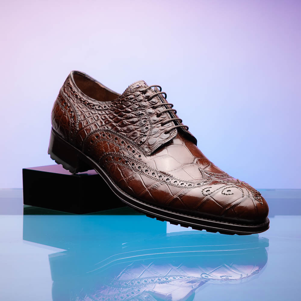 Caporicci 3318 Alligator Wingtip Shoes Castagno