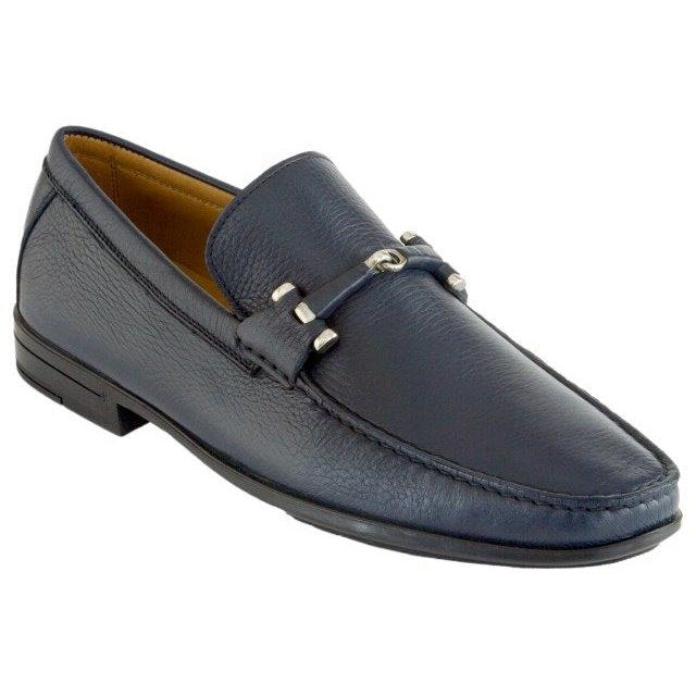 Caporicci Grain Calfskin Leather Bit Penny Loafers Navy