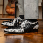 Marco Di Milano Caribe Caiman Crocodile Derby Black / Newspaper