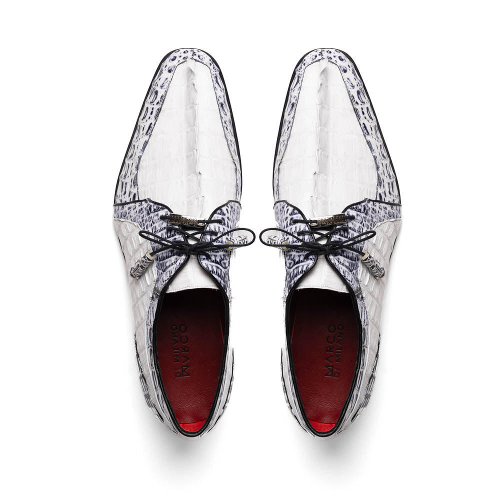 Marco Di Milano Caribe Caiman Crocodile Derby White / Newspaper