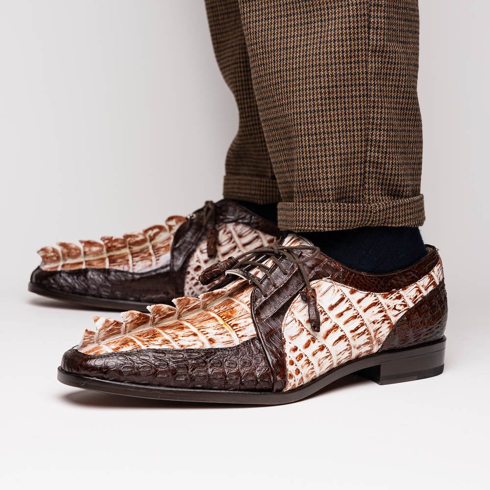 Marco Di Milano Caribe Caiman Crocodile Derby Rustic White / Brown