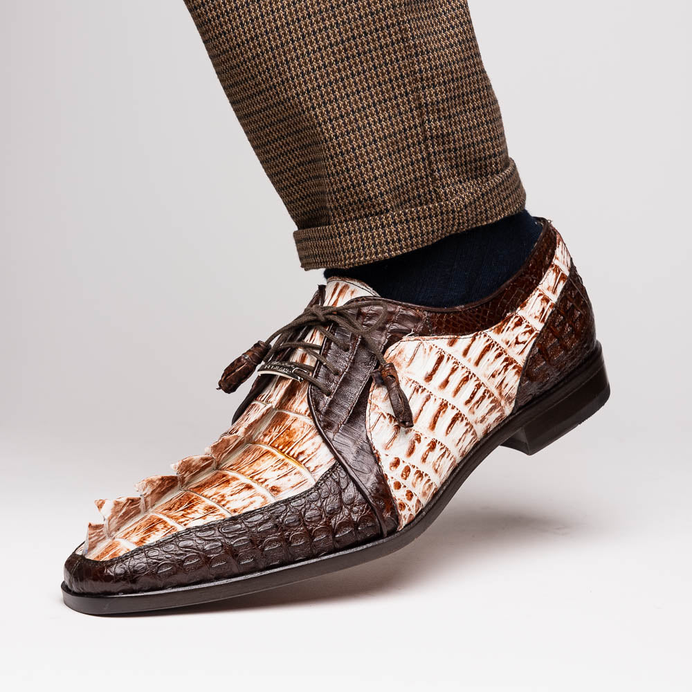 Marco Di Milano Caribe Caiman Crocodile Derby Rustic White / Brown